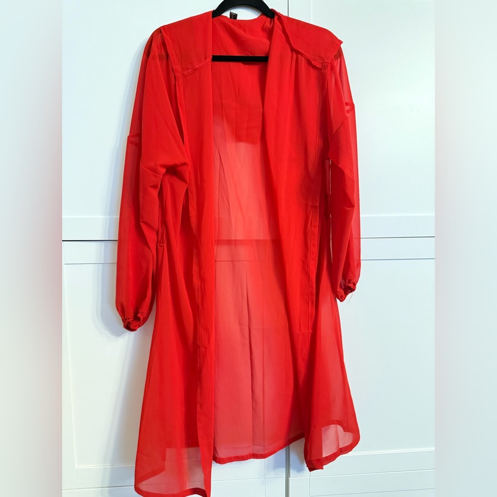 Red Sheer Hooded Cover Up Swimwear Layering Jacket M/L